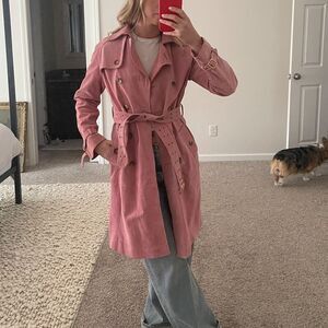 Vintage Y2K 90s Women's Pink Suede‎ Trench Coat